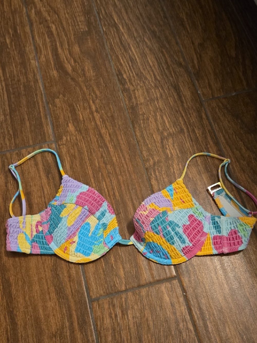 White Fox Boutique Multicolor Smocked Bikini Top - Pink, Blue, Yellow